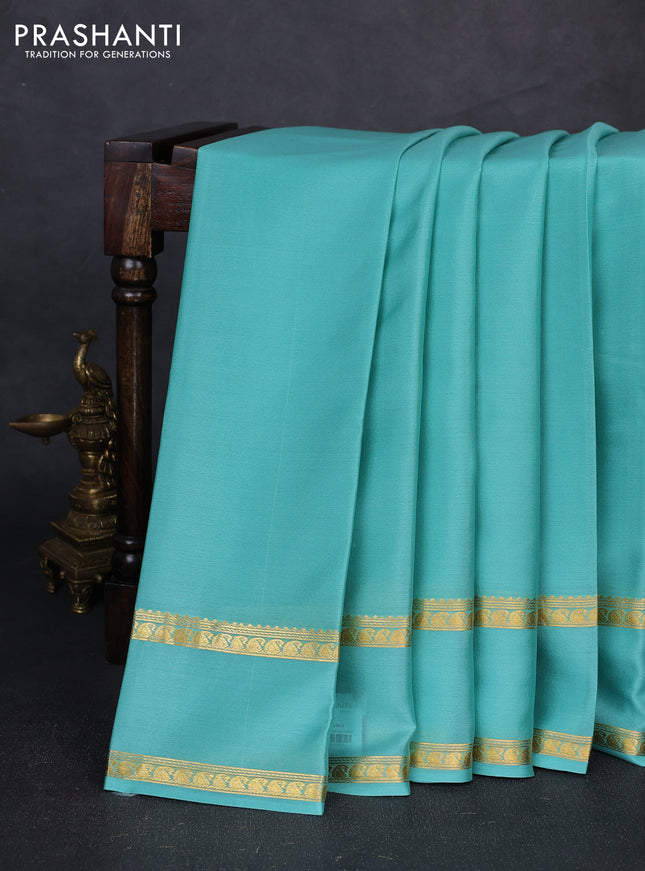 Pure mysore silk saree pastel green with plain body and rettapet zari woven border
