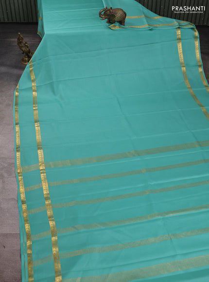 Pure mysore silk saree pastel green with plain body and rettapet zari woven border