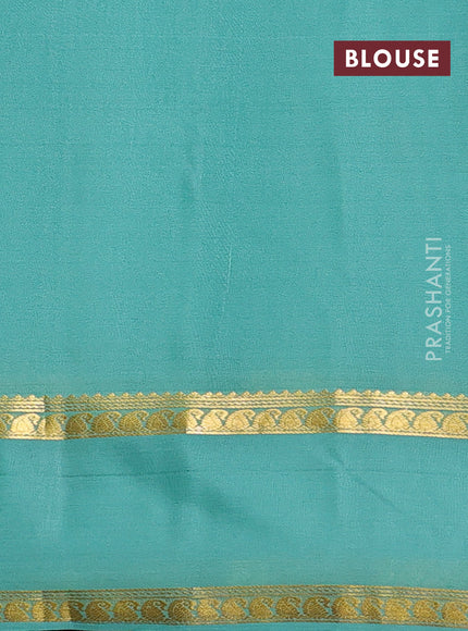 Pure mysore silk saree pastel green with plain body and rettapet zari woven border