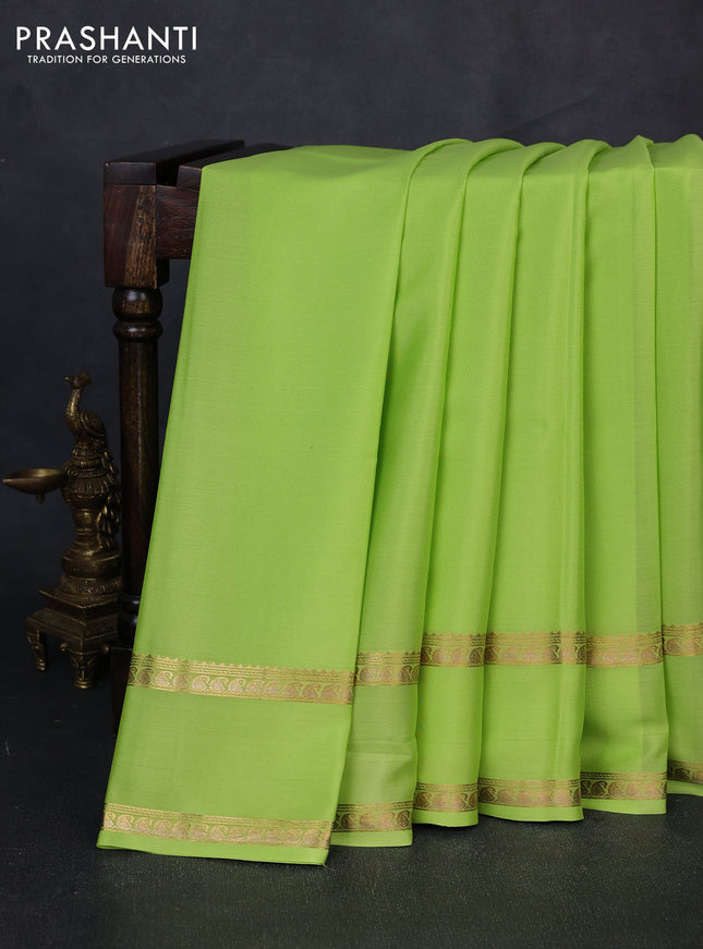 Pure mysore silk saree lime green with plain body and rettapet zari woven border