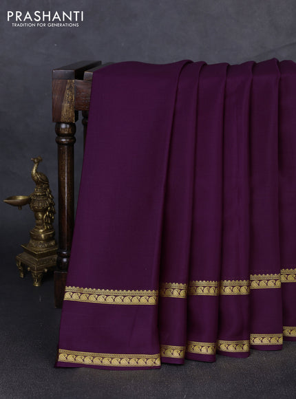 Pure mysore silk saree deep purple with plain body and rettapet zari woven border