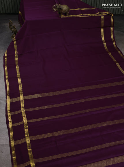 Pure mysore silk saree deep purple with plain body and rettapet zari woven border