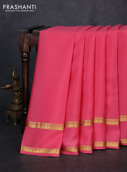 Pure mysore silk saree peach pink with plain body and rettapet zari woven border