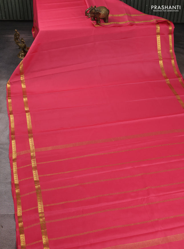 Pure mysore silk saree peach pink with plain body and rettapet zari woven border