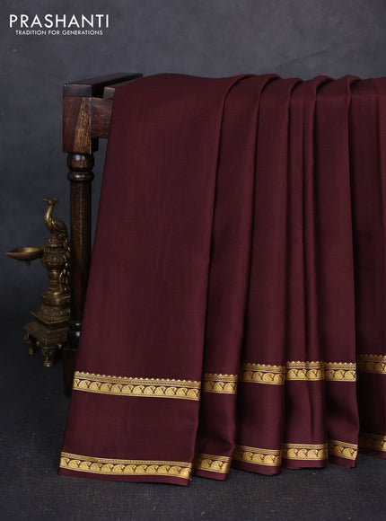 Pure mysore silk saree coffee brown with plain body and rettapet zari woven border