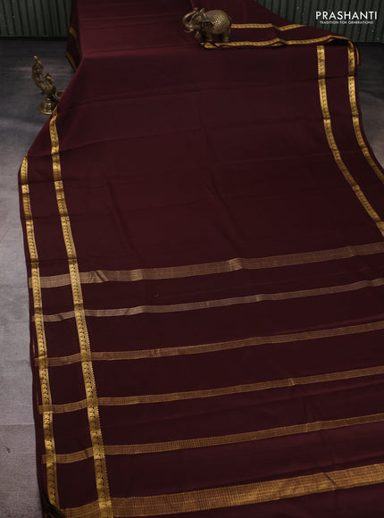 Pure mysore silk saree coffee brown with plain body and rettapet zari woven border