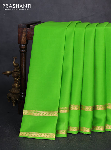 Pure mysore silk saree parrot green with plain body and rettapet zari woven border