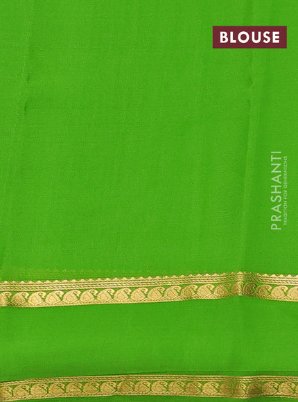 Pure mysore silk saree parrot green with plain body and rettapet zari woven border