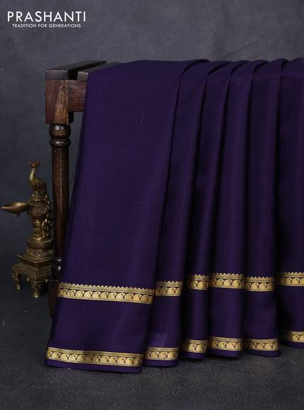 Pure mysore silk saree navy blue with plain body and rettapet zari woven border