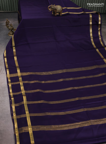 Pure mysore silk saree navy blue with plain body and rettapet zari woven border