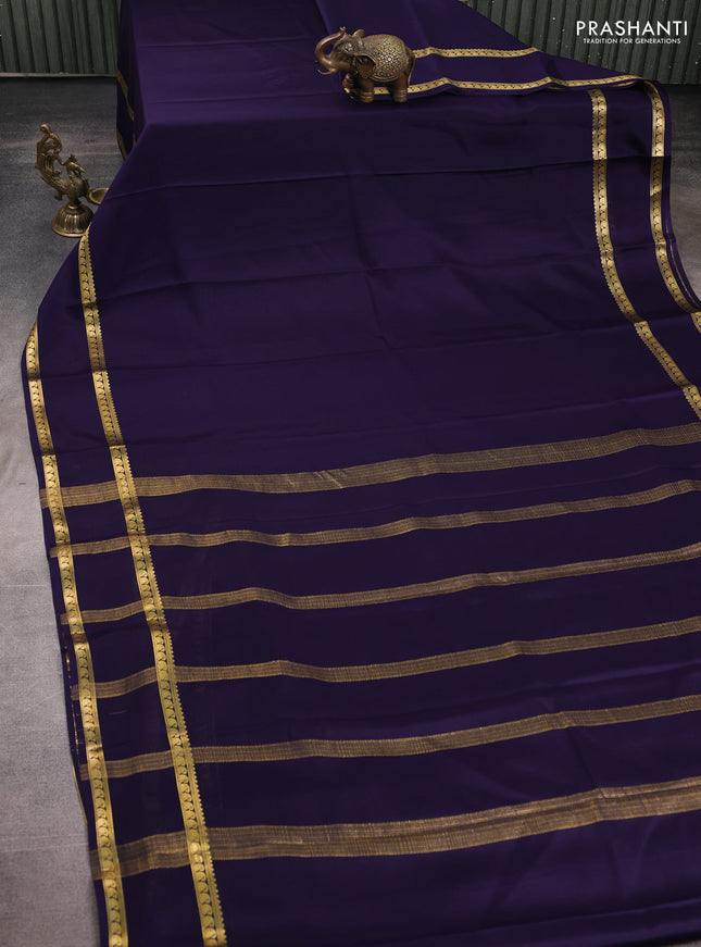 Pure mysore silk saree navy blue with plain body and rettapet zari woven border