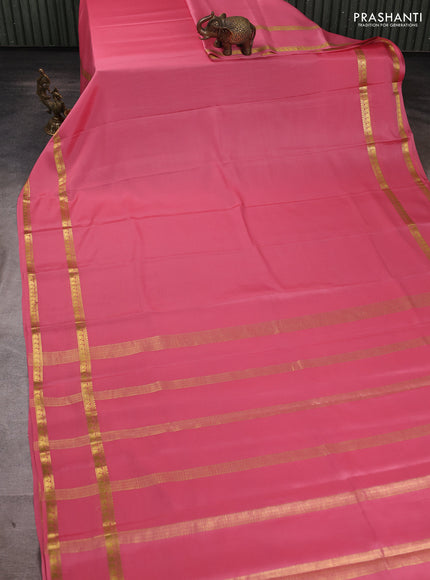 Pure mysore silk saree peach pink with plain body and rettapet zari woven border