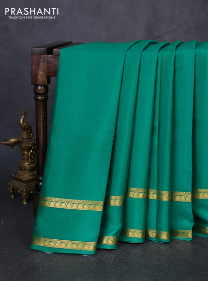 Pure mysore silk saree teal green with plain body and rettapet zari woven border