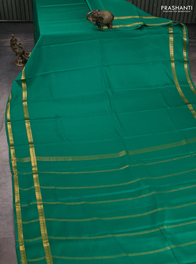 Pure mysore silk saree teal green with plain body and rettapet zari woven border