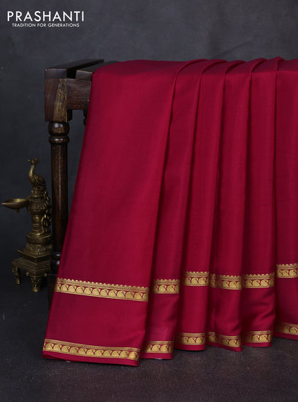 Pure mysore silk saree pink with plain body and rettapet zari woven border