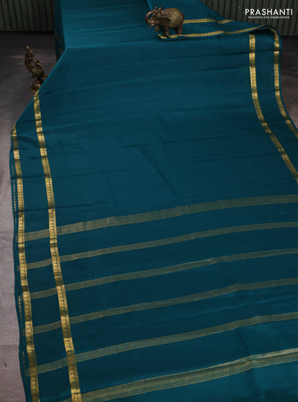Pure mysore silk saree teal green with plain body and rettapet zari woven border
