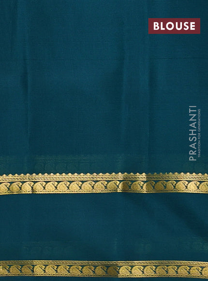 Pure mysore silk saree teal green with plain body and rettapet zari woven border