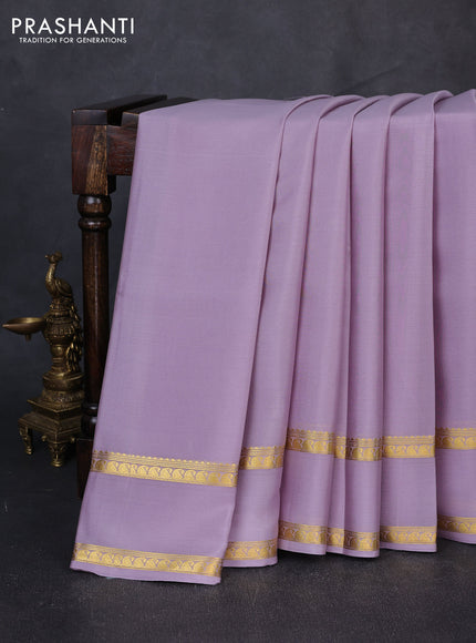 Pure mysore silk saree pastel lavender with plain body and rettapet zari woven border