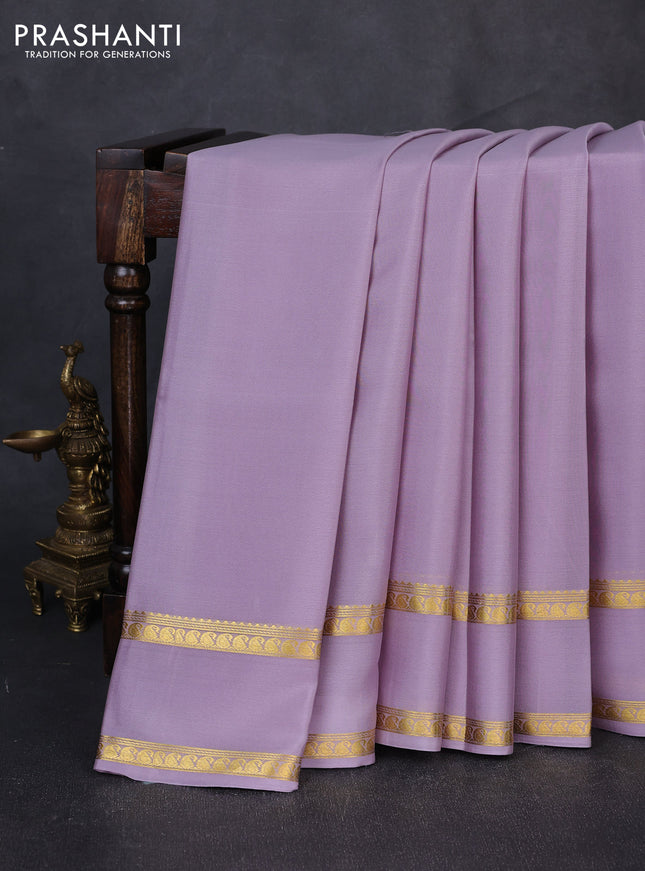 Pure mysore silk saree pastel lavender with plain body and rettapet zari woven border