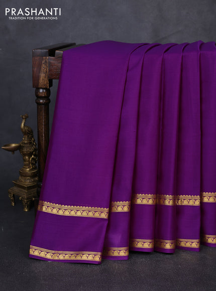 Pure mysore silk saree purple with plain body and rettapet zari woven border