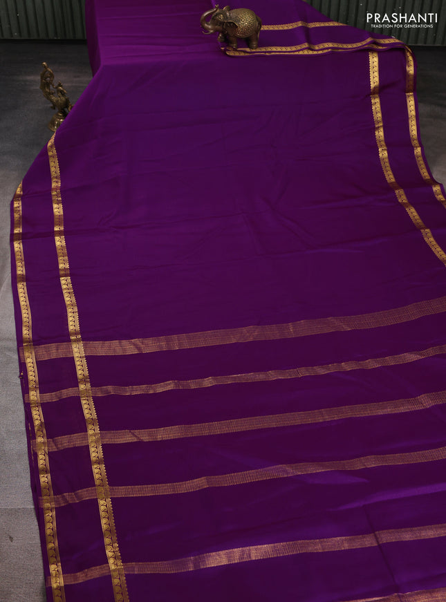Pure mysore silk saree purple with plain body and rettapet zari woven border
