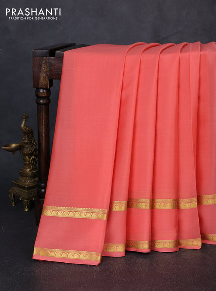 Pure mysore silk saree peach shade with plain body and rettapet zari woven border