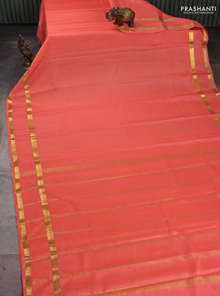 Pure mysore silk saree peach shade with plain body and rettapet zari woven border