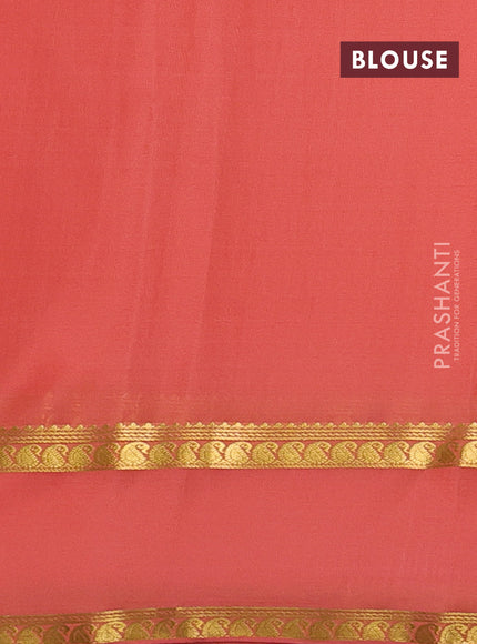 Pure mysore silk saree peach shade with plain body and rettapet zari woven border