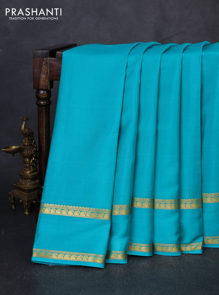 Pure mysore silk saree teal blue with plain body and rettapet zari woven border
