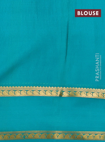 Pure mysore silk saree teal blue with plain body and rettapet zari woven border