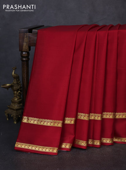 Pure mysore silk saree red with plain body and rettapet zari woven border