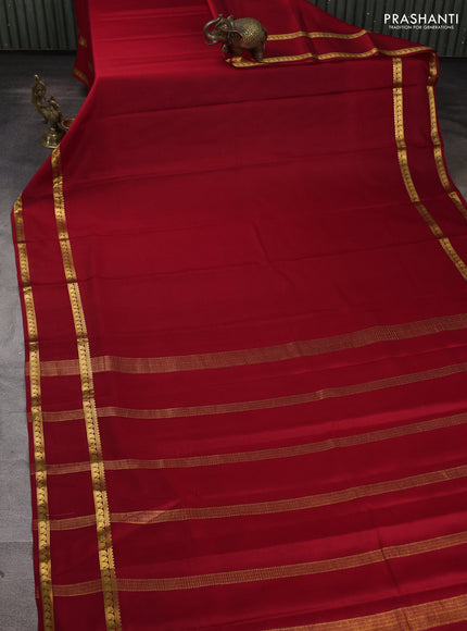 Pure mysore silk saree red with plain body and rettapet zari woven border