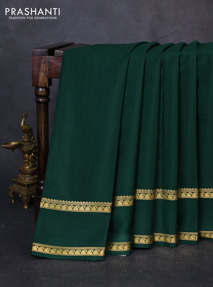 Pure mysore silk saree bottle green with plain body and rettapet zari woven border