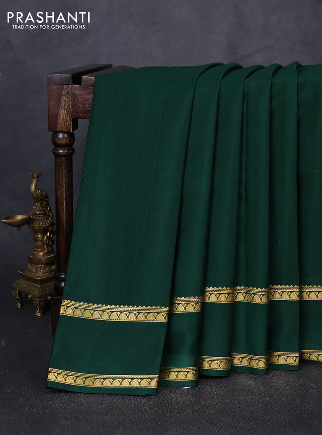Pure mysore silk saree bottle green with plain body and rettapet zari woven border