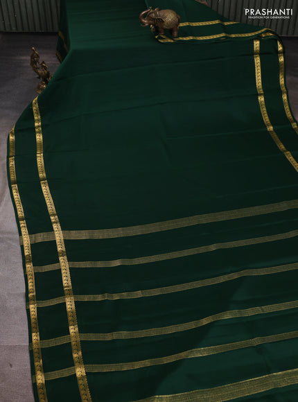 Pure mysore silk saree bottle green with plain body and rettapet zari woven border
