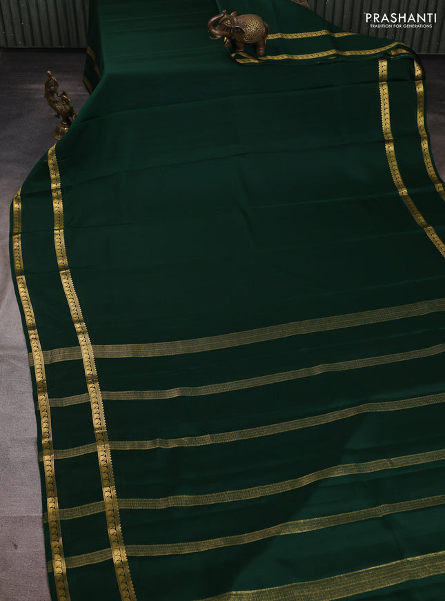 Pure mysore silk saree bottle green with plain body and rettapet zari woven border