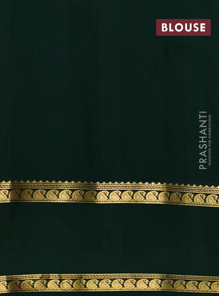 Pure mysore silk saree bottle green with plain body and rettapet zari woven border