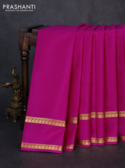 Pure mysore silk saree pink with plain body and rettapet zari woven border