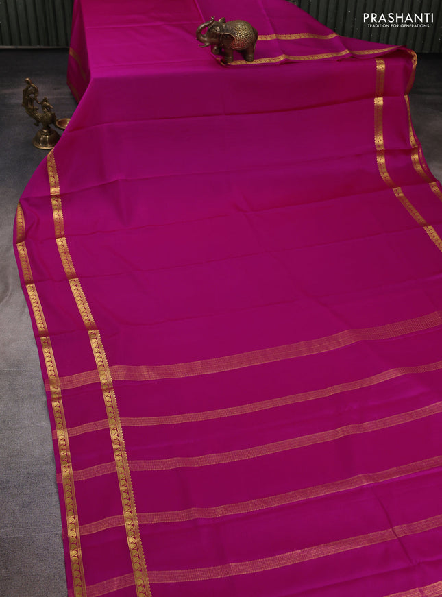Pure mysore silk saree pink with plain body and rettapet zari woven border