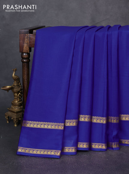 Pure mysore silk saree royal blue with plain body and rettapet zari woven border