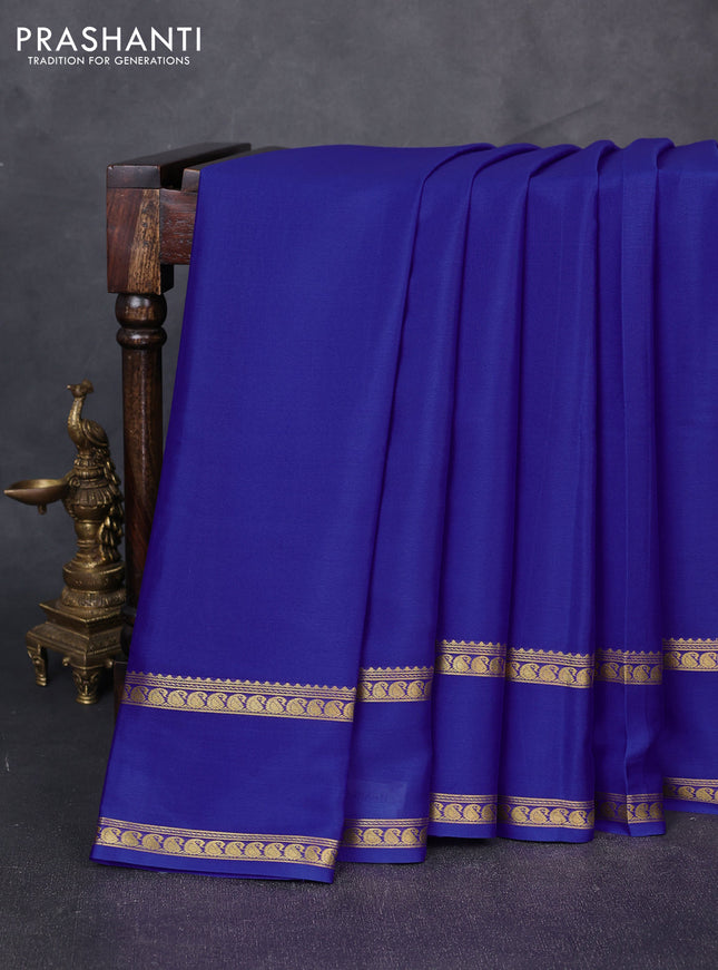 Pure mysore silk saree royal blue with plain body and rettapet zari woven border