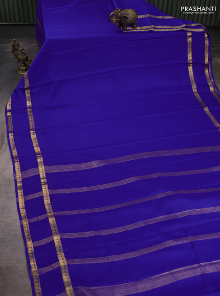 Pure mysore silk saree royal blue with plain body and rettapet zari woven border