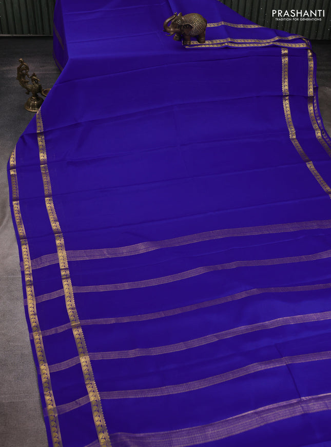 Pure mysore silk saree royal blue with plain body and rettapet zari woven border