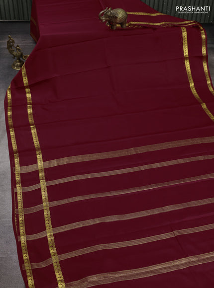 Pure mysore silk saree maroon with plain body and rettapet zari woven border