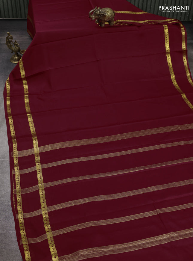 Pure mysore silk saree maroon with plain body and rettapet zari woven border