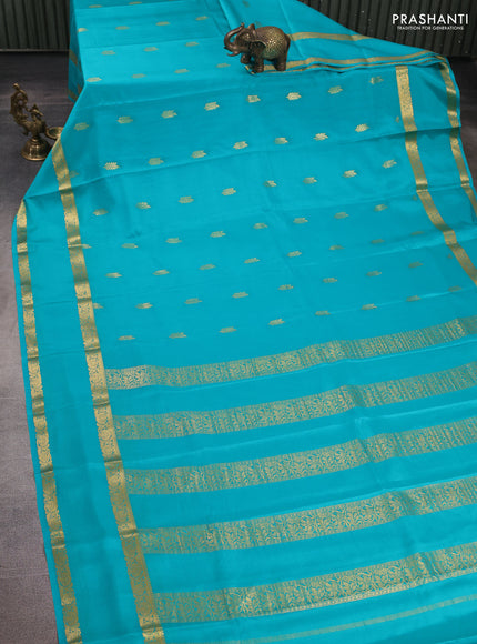 Pure mysore silk saree teal blue with zari woven buttas and rettapet zari woven border