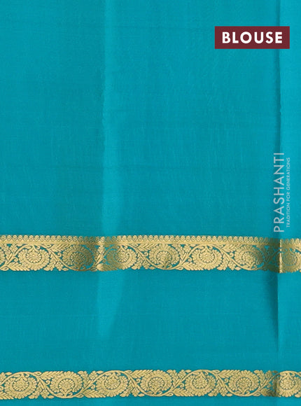 Pure mysore silk saree teal blue with zari woven buttas and rettapet zari woven border