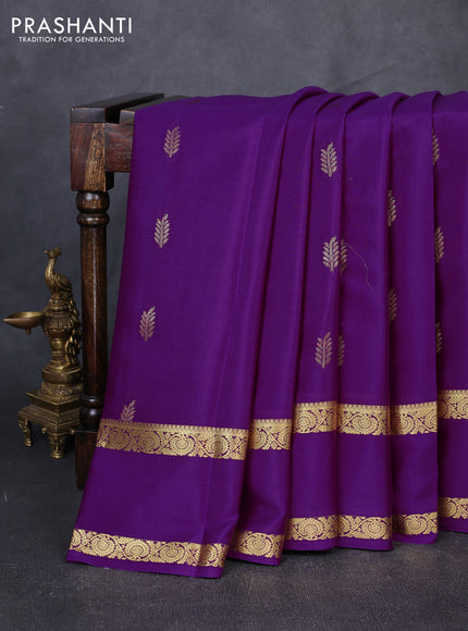 Pure mysore silk saree purple with allover thread & zari woven buttas and rettapet zari woven border