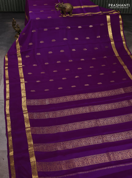 Pure mysore silk saree purple with allover thread & zari woven buttas and rettapet zari woven border