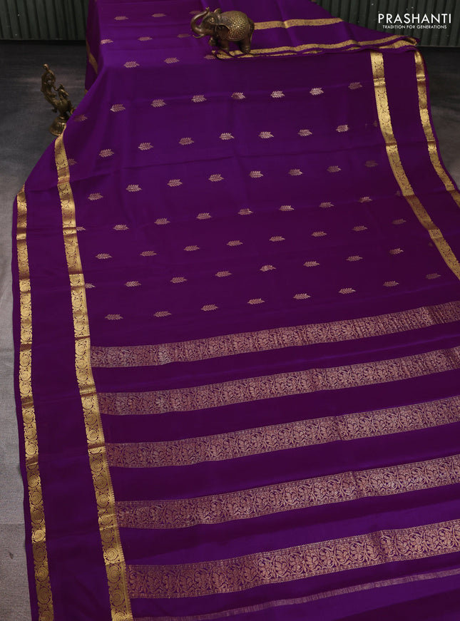 Pure mysore silk saree purple with allover thread & zari woven buttas and rettapet zari woven border